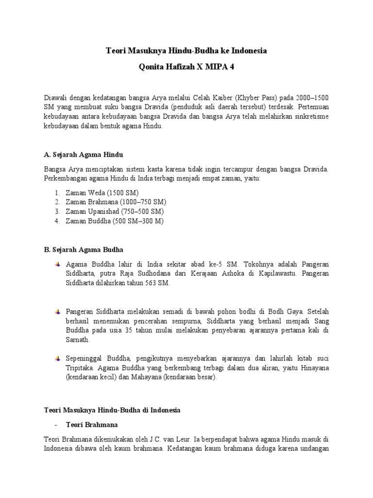 Teori Masuknya Hindu Qonita Hafizah X MIPA 4 PDF