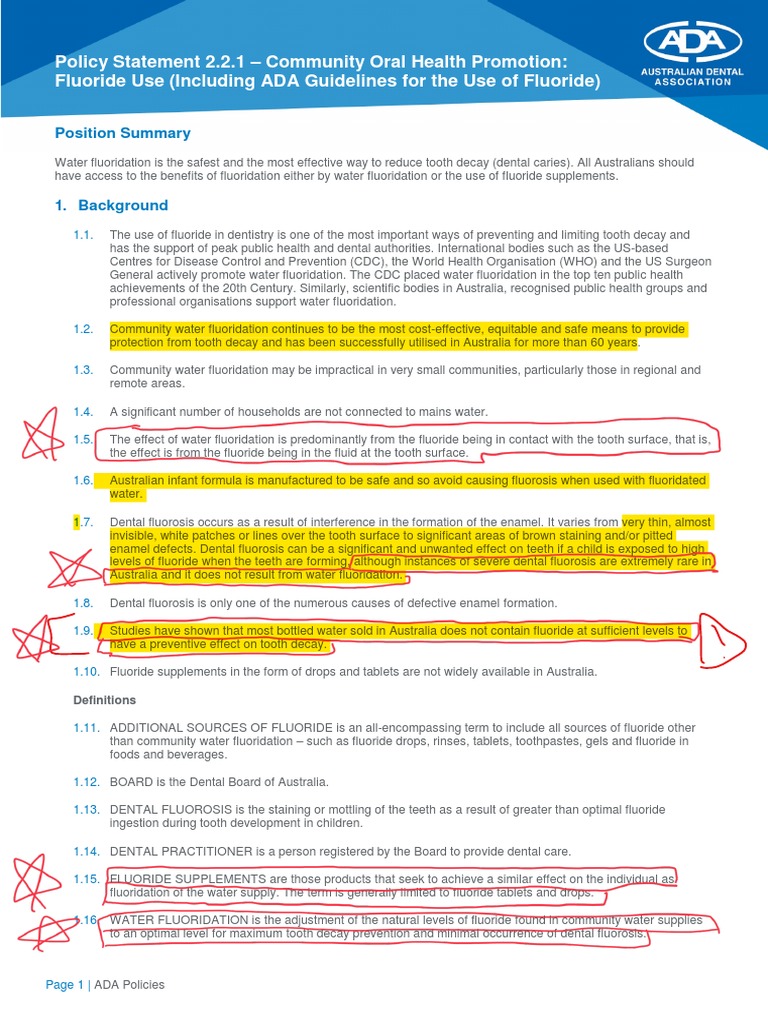 Policy Statement on Community Oral Health Promotion Fluoride Use and