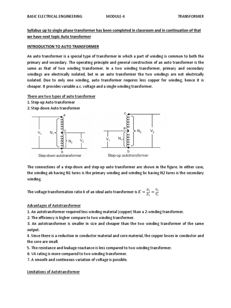 Overview of Auto Transformers | PDF | Transformer | Electromagnetic ...