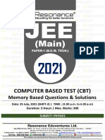 JEE Main 2021 Physics Memory-Based Questions and Solutions