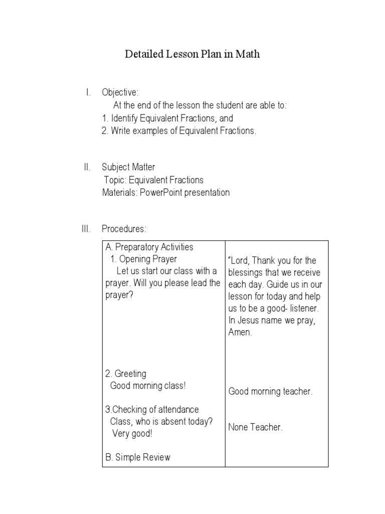 Grade 4 Equivalent Fractions Lesson Plan | PDF | Arithmetic | Mathematics