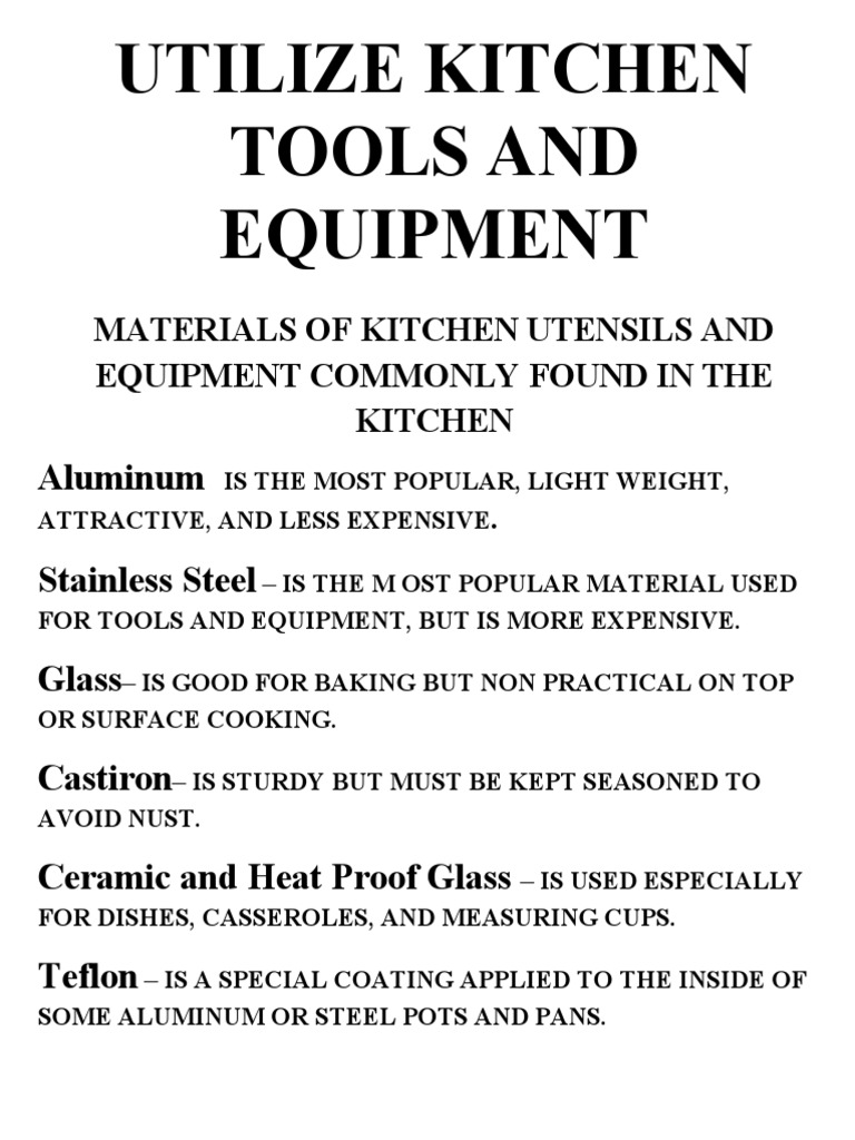 Utilize Kitchen Tools and Equipment PDF Foods Beef