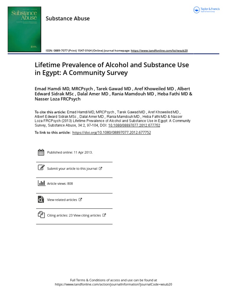 Lifetime Prevalence of Alcohol and Substance Use in Egypt A Community ...