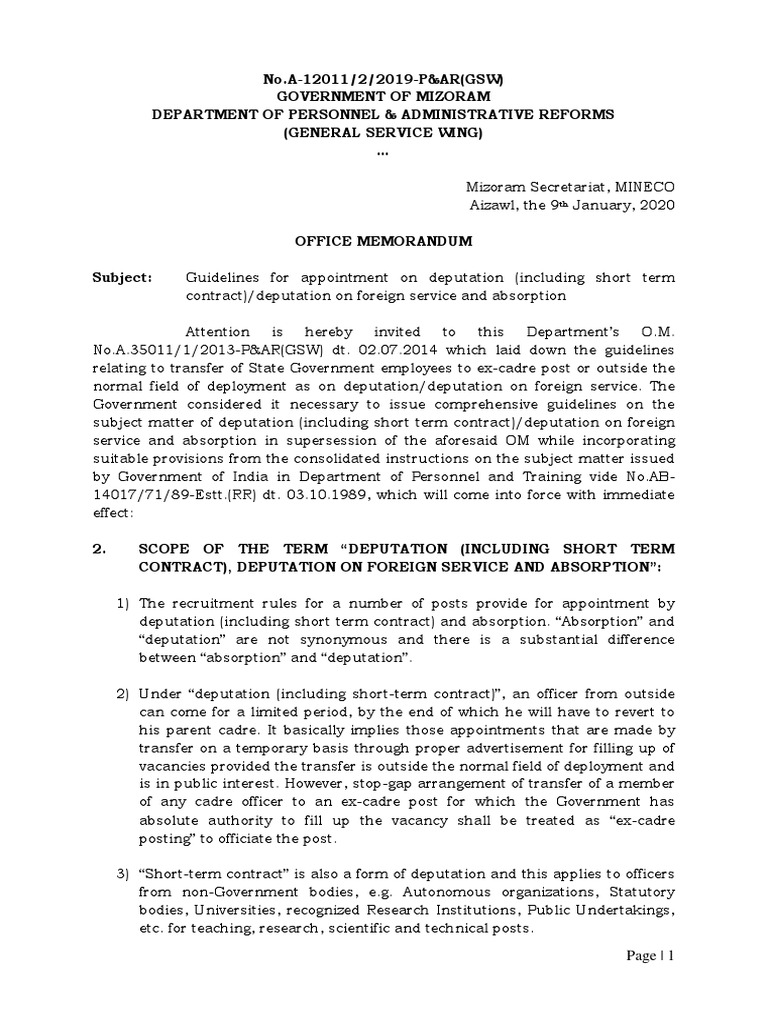 Guidelines for Deputation Appointments | PDF | Pension | Recruitment