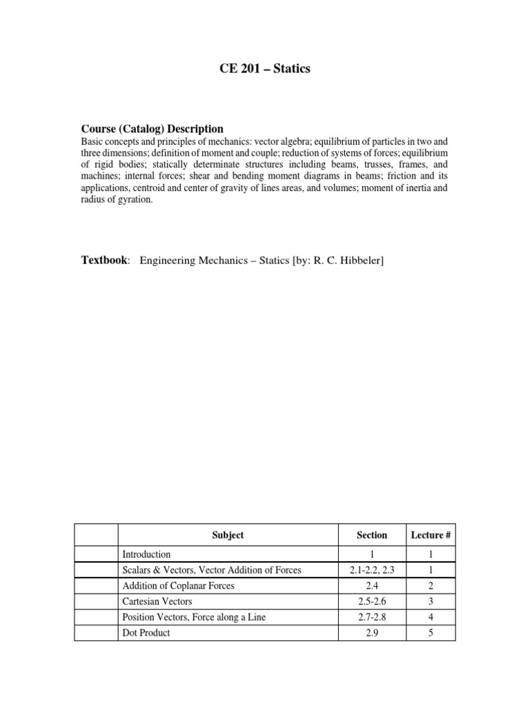 Statics Course Overview and Topics | PDF | Force | Mechanics