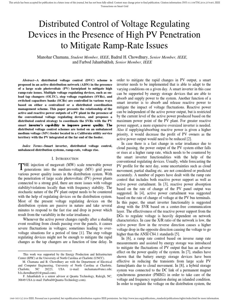 Distributed Voltage Control for PV Systems | PDF | Photovoltaics ...