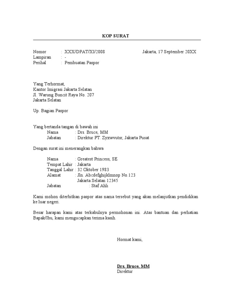 Contoh Surat Sponsor An Paspor Indonesia Pdf