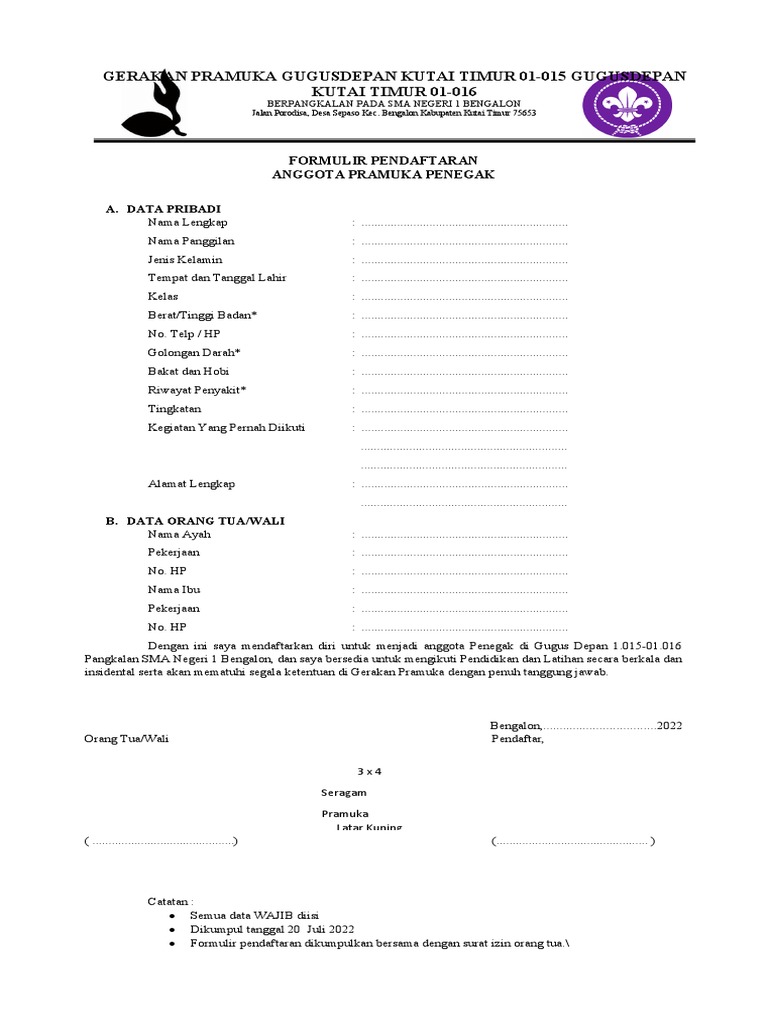 Formulir Pendaftaran Tamu Ambalan 2022 | PDF