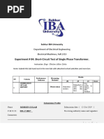 Experiment # 04: Short-Circuit Test of Single Phase Transformer
