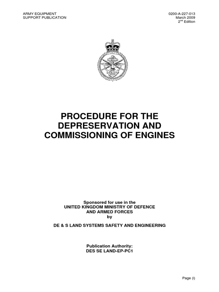 Procedure For The Depreservation and Commissioning of Engines | PDF ...
