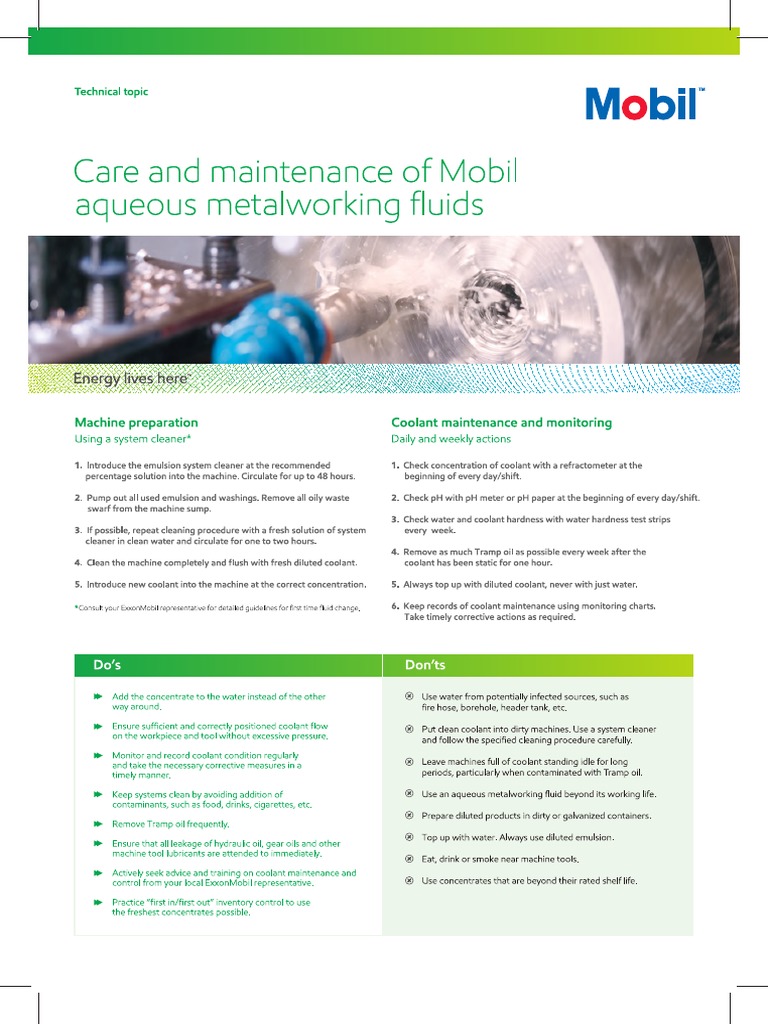 Technical Topic Care and Maintenance of Mobil Aqueous Metalworking