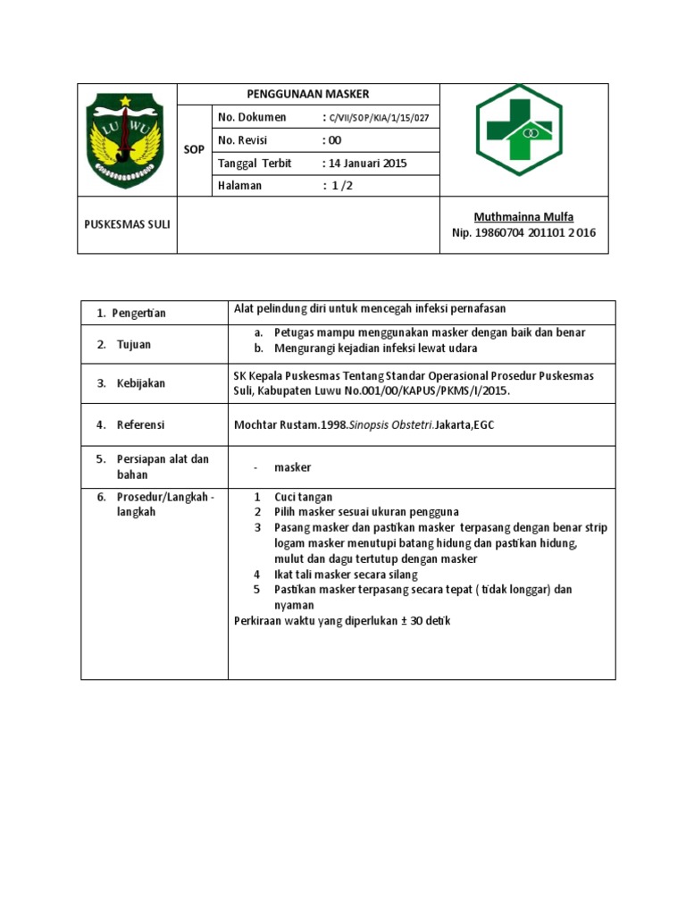Panduan Penggunaan Masker di Puskesmas | PDF