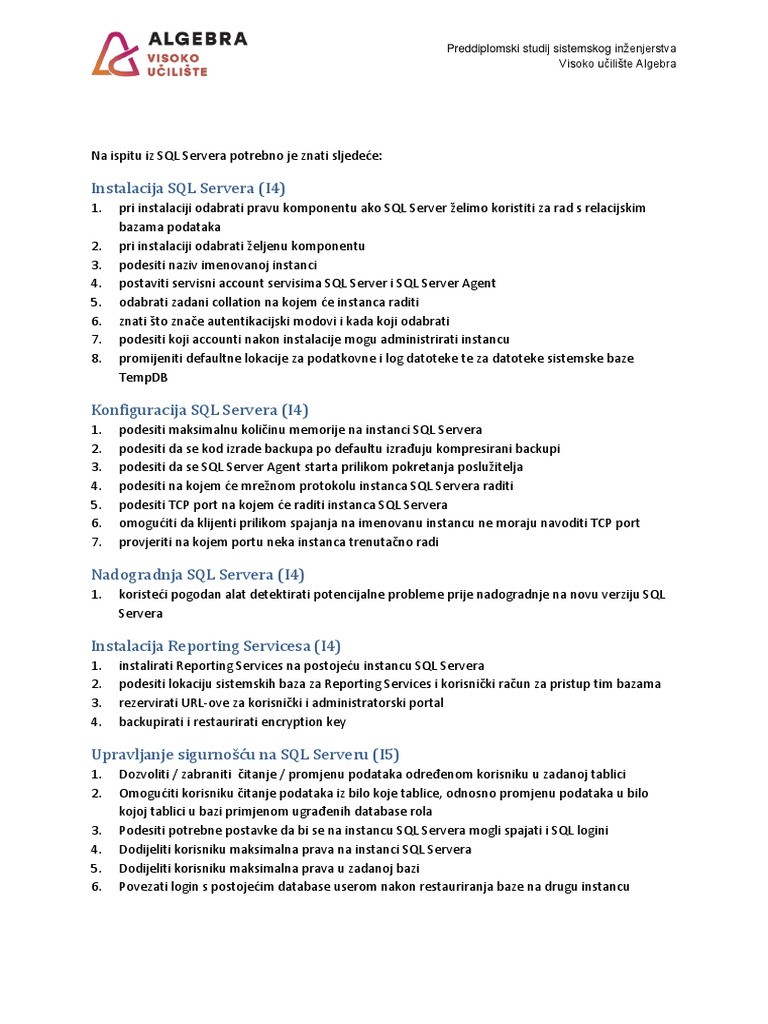 ASBP SQL Priprema Za Ispit Iz SQL Servera | PDF
