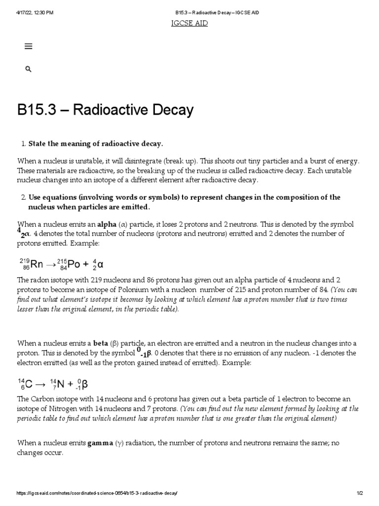 B15.3 Radioactive Decay IGCSE AID PDF Radioactive Decay Proton