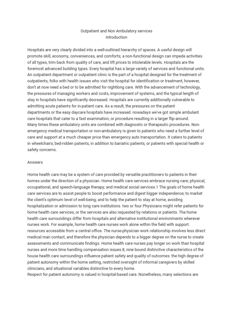 Outpatient and Non Ambulatory Services | PDF | Patient | Hospital
