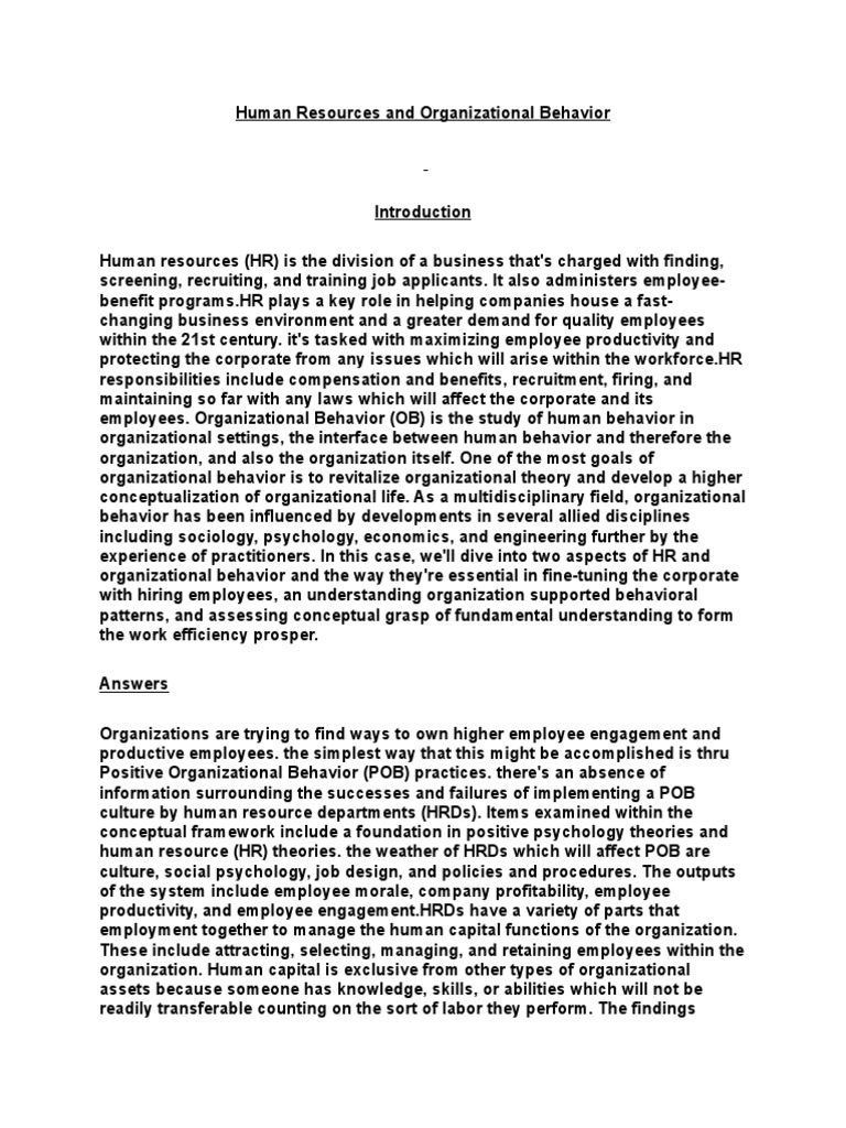 Human Resources and Organisational Behaviour | PDF | Organizational ...