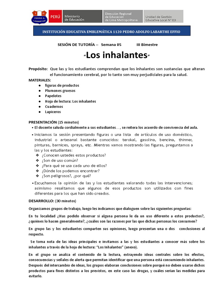 Sem05-TUT VII - Los Inhalantes | PDF | Depresión (estado de ánimo) | Drogas