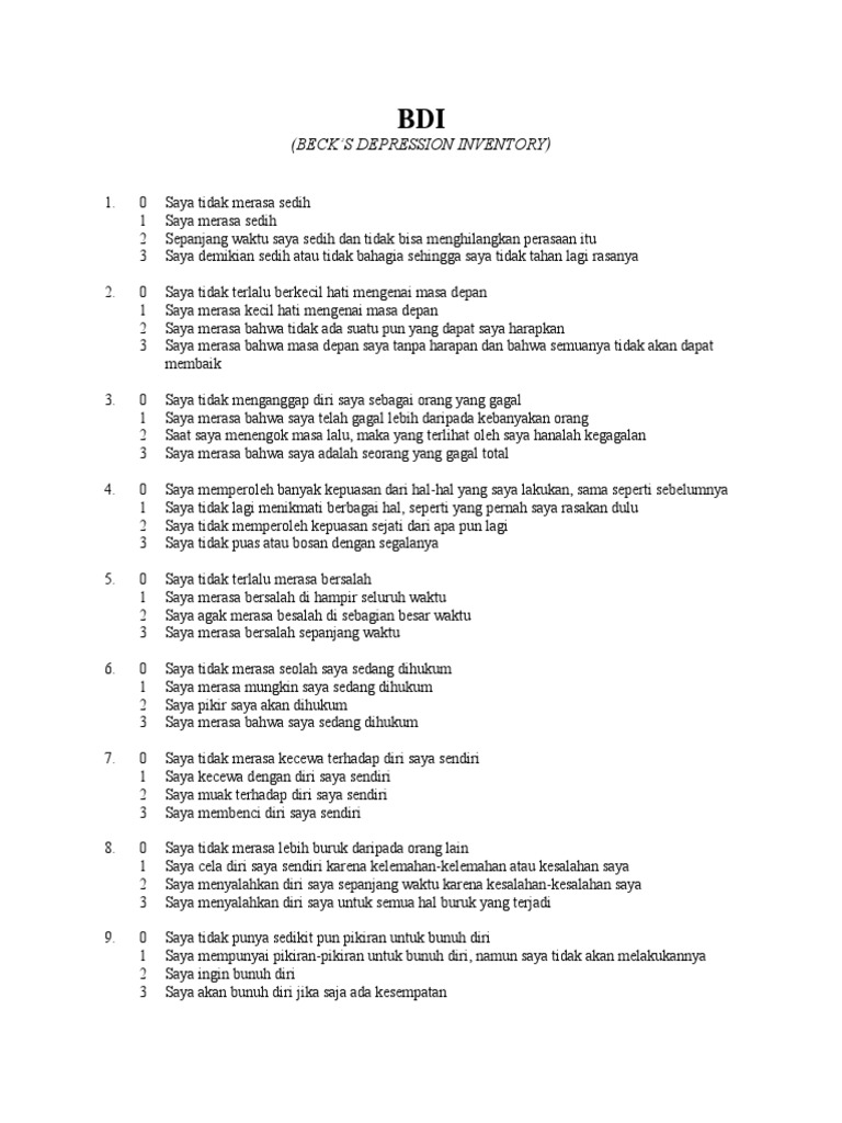 MENGUKUR DEPRESI: BECK'S DEPRESSION INVENTORY | PDF