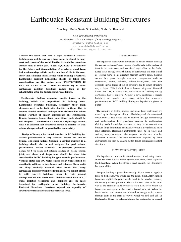 Earthquake Resistant Building Structures PDF Earthquake Engineering