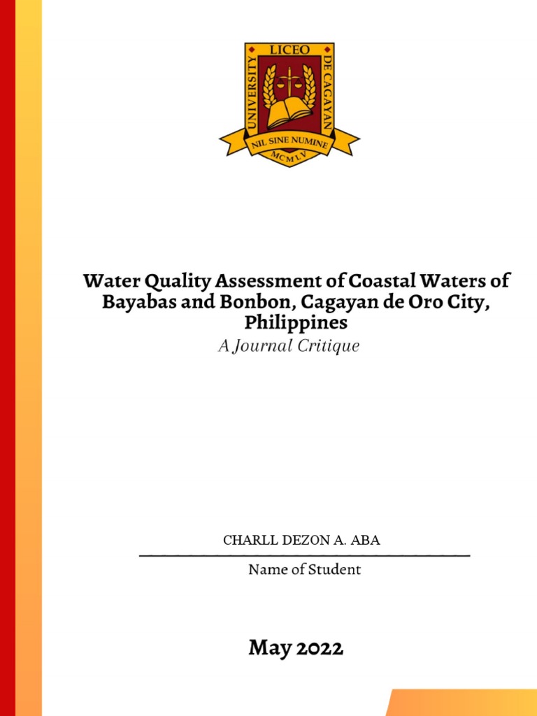 Water Quality Assessment of Macajalar Bay | PDF | Water Quality ...