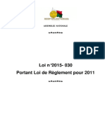 Loi N°2015-030 Portant Loi de Règlement Pour 2011: Assemblee Nationale