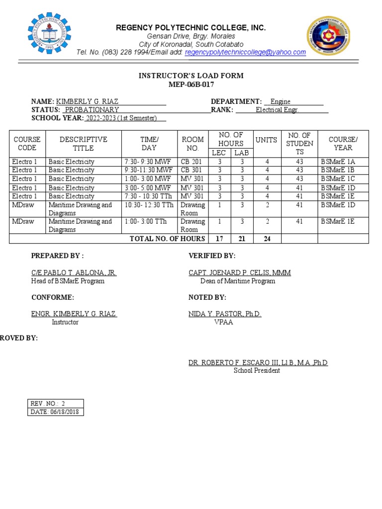 Final Instructor Load 1st Sem 2022 2023 | PDF | Applied And ...