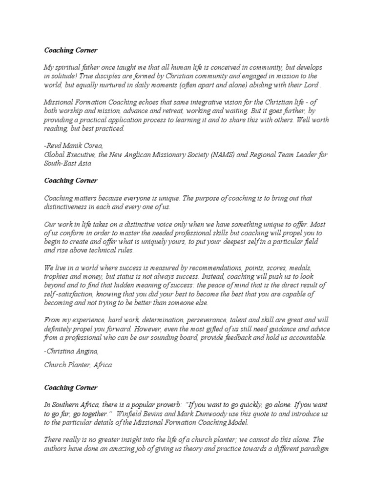 Coaching Corner Pdf Leadership Church Planting