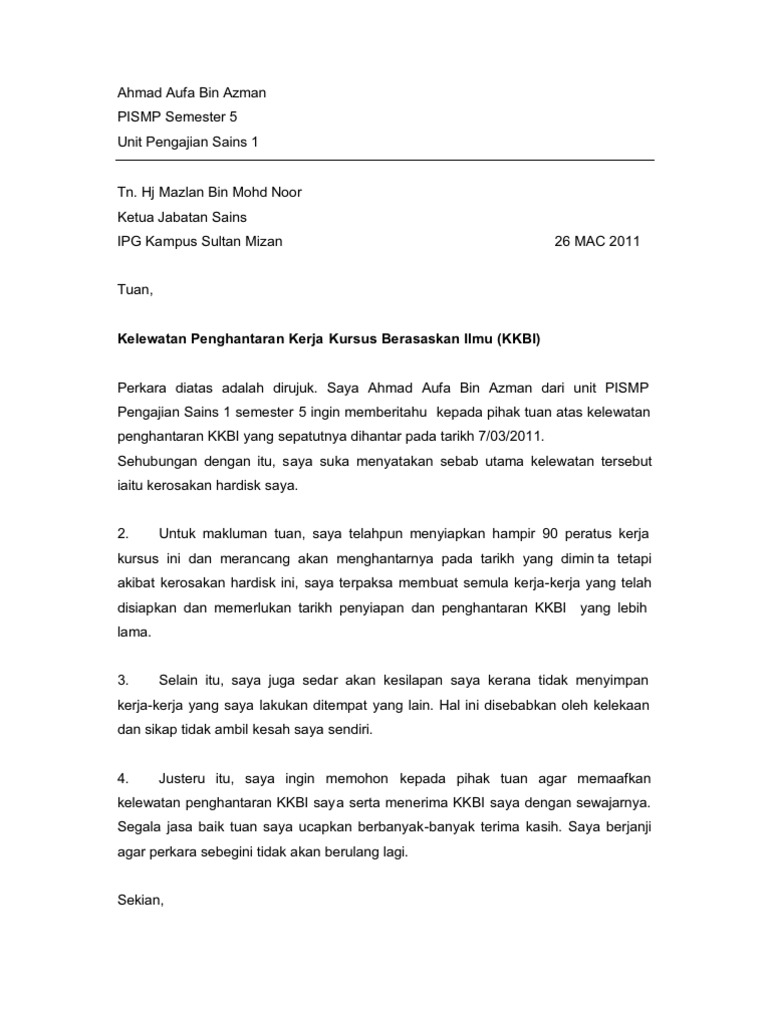 Contoh Surat Tunjuk Sebab