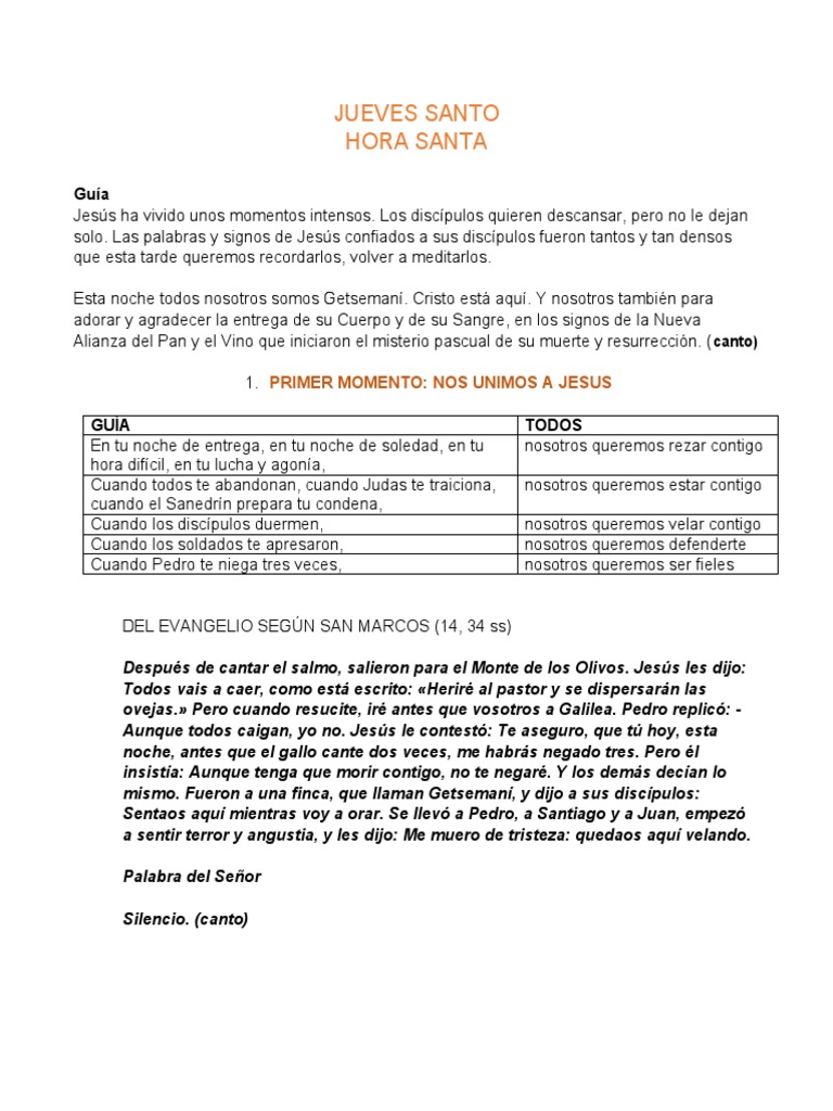 Hora Santa Jueves Santo 2025 | PDF | Jesús | Oración