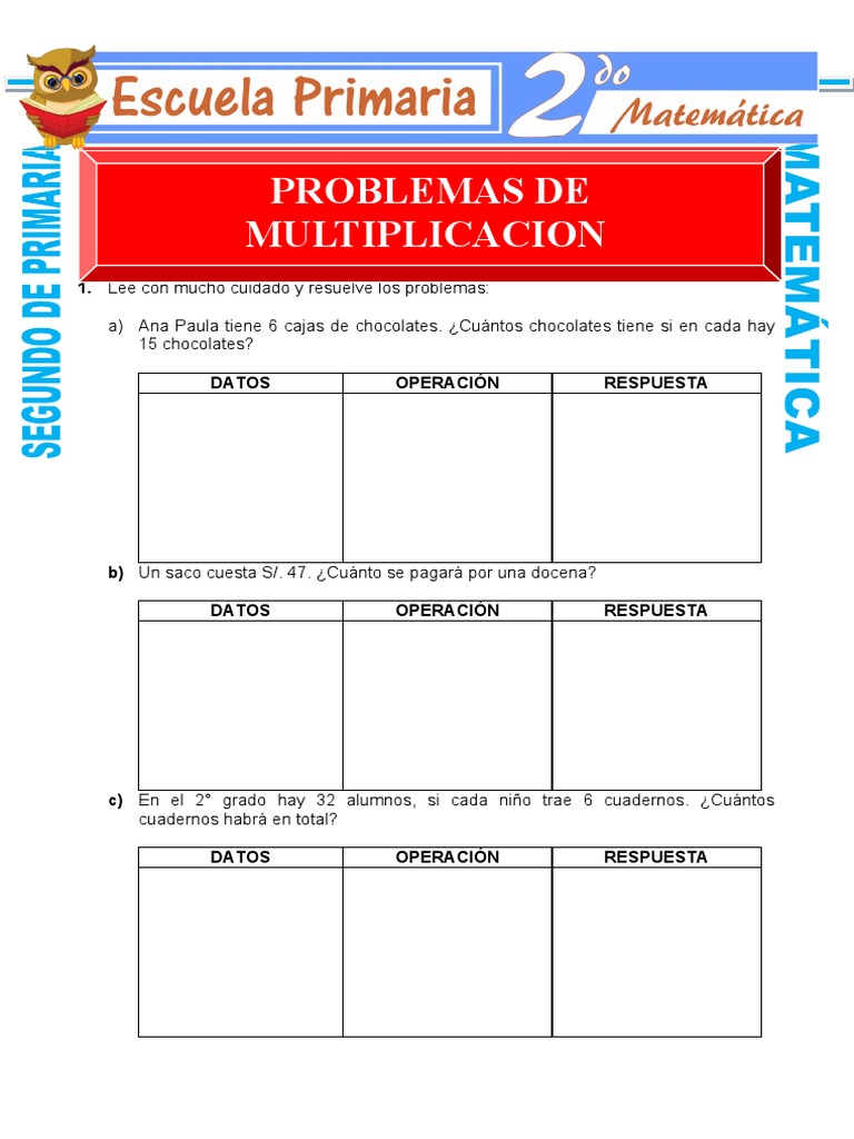 Pdf Ficha De Problemas De Multiplicacion Para Segundo De Primaria