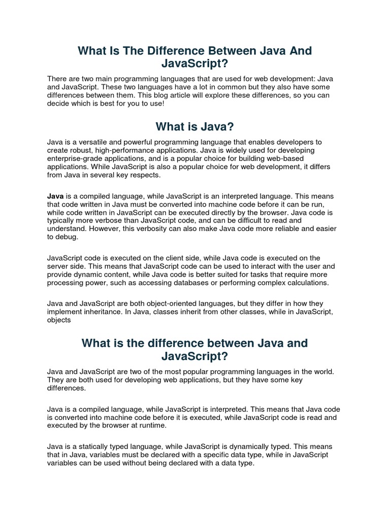 What Is The Difference Between Java and Javascript? | Download Free PDF ...