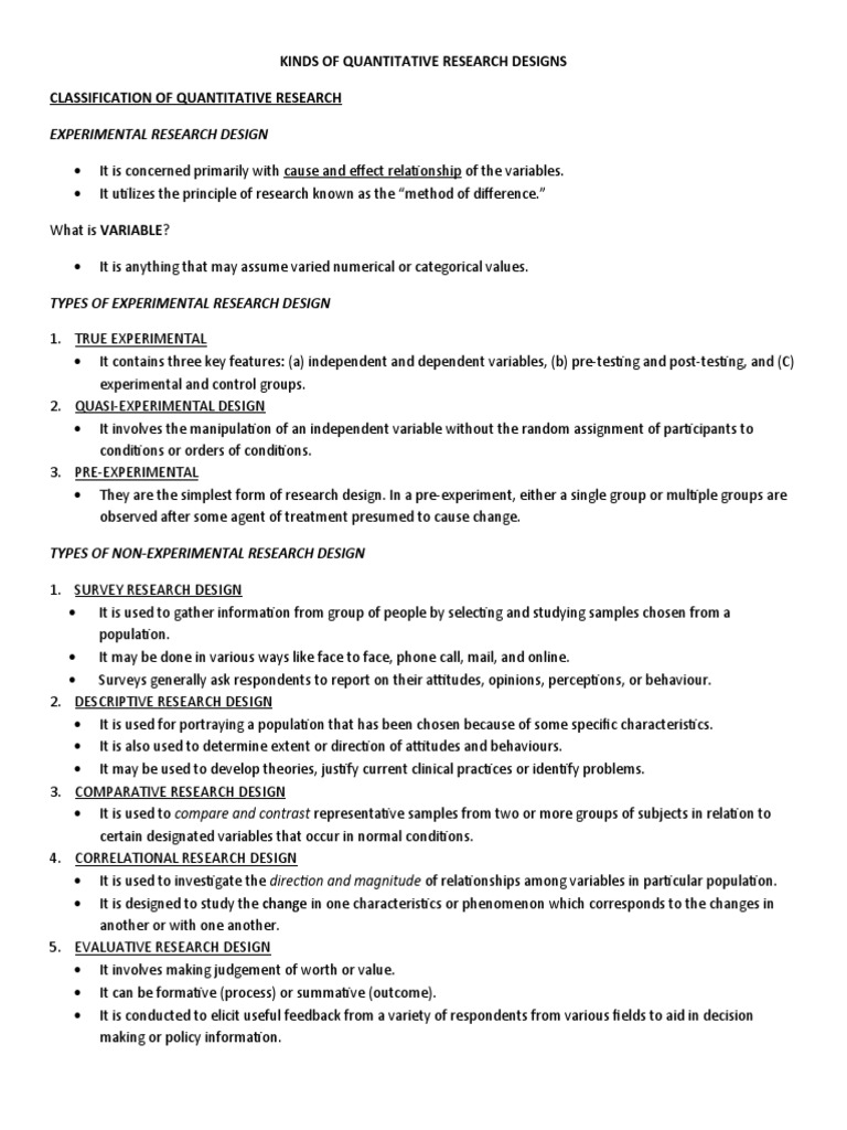 Kinds Of Quantitative Research Designs PDF Experiment Psychology