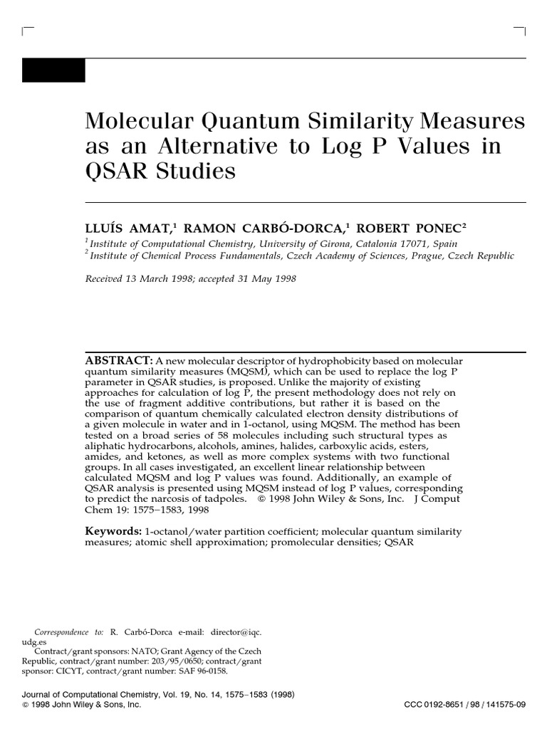 Quantum Similarity Measures in QSAR | PDF | Carboxylic Acid ...