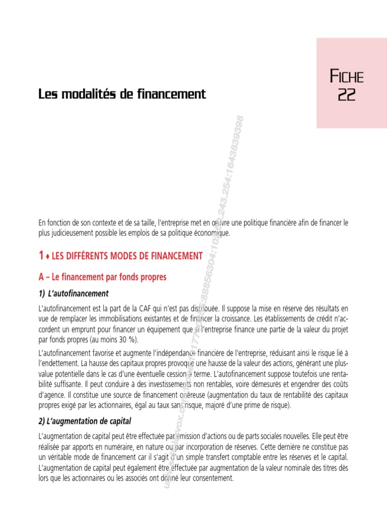 Modalités de financement d'entreprise | PDF | Leasing | Prêts
