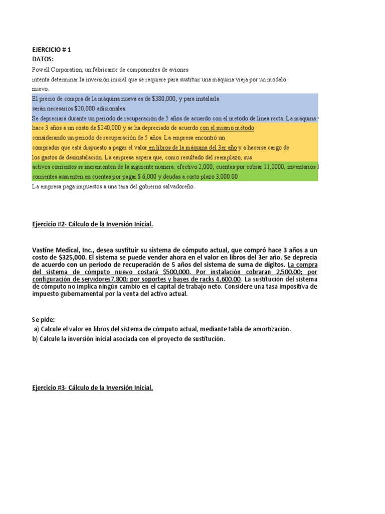 Ejercicios de Inversion Inicial | PDF | Amortización (Negocio) | Economias