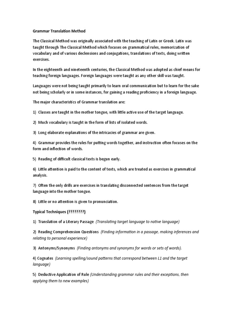 The Grammar Translation Method Download Free PDF Translations