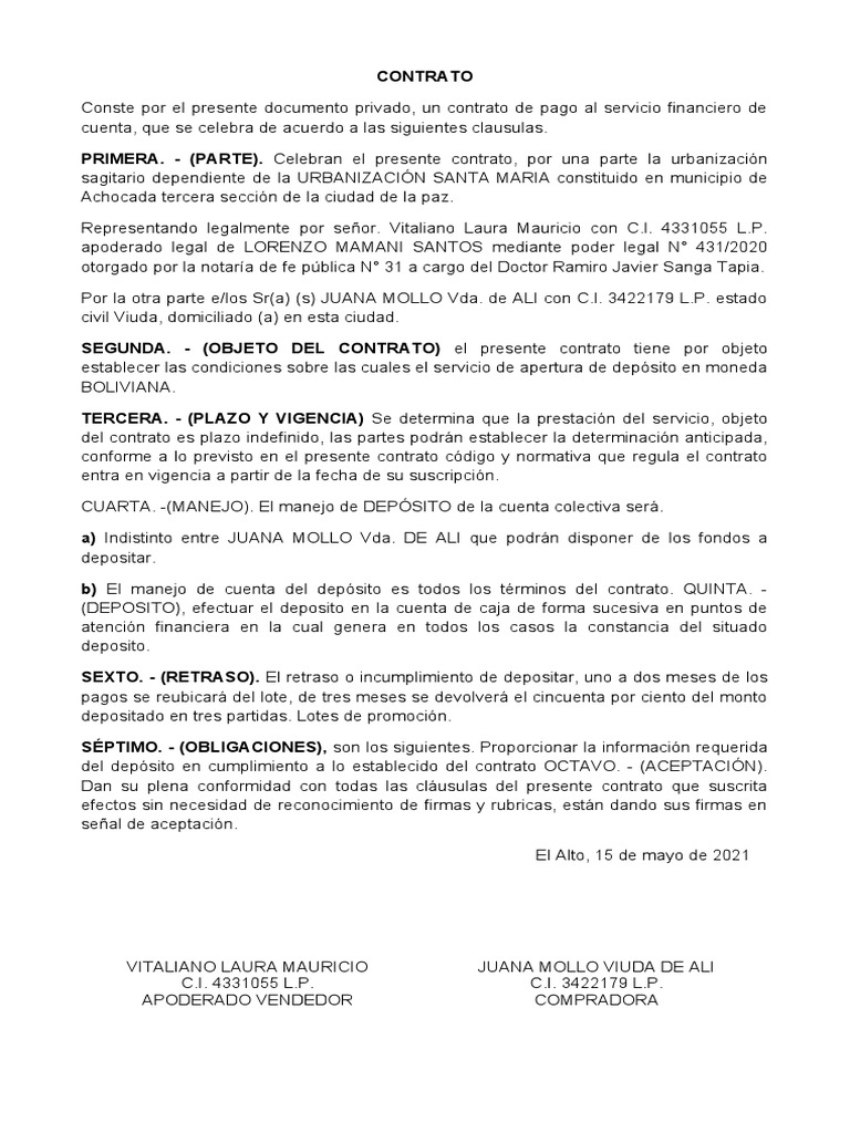 CONTRATO Plan de Pago | PDF | Finanzas y dinero | Hogar, jardinería y ...
