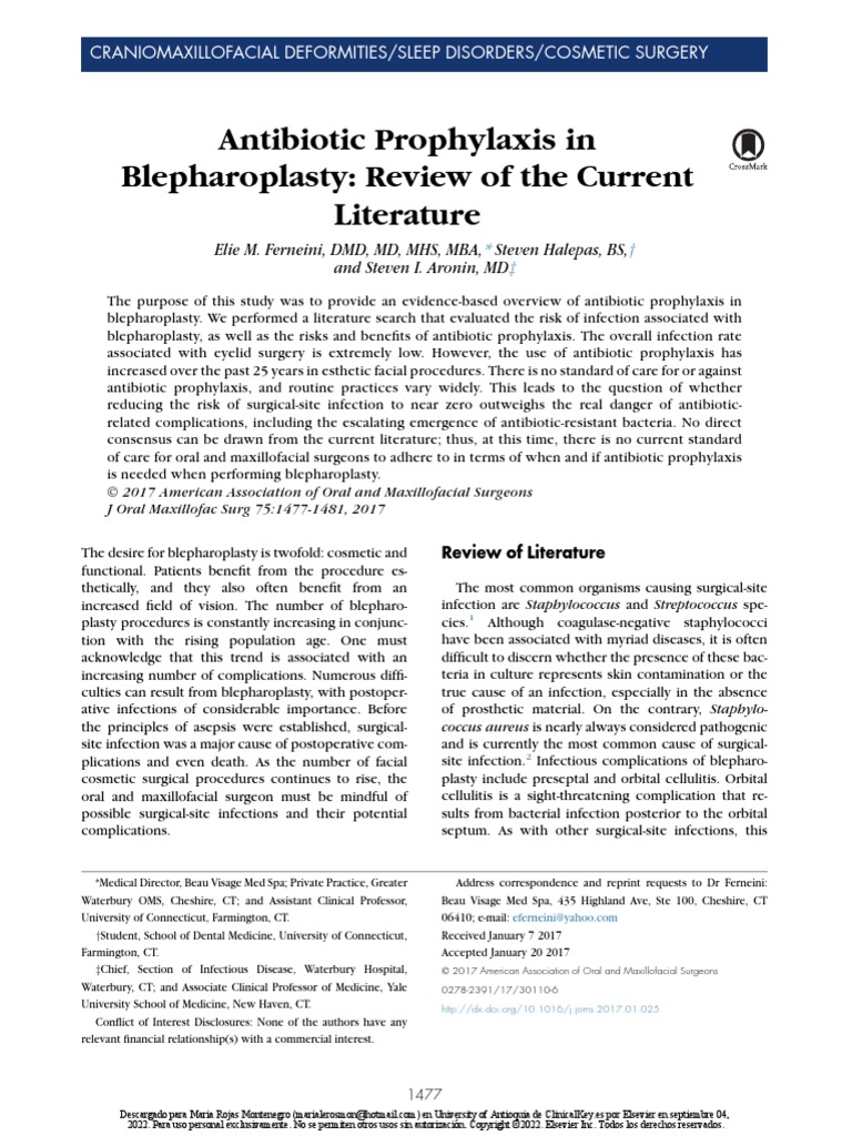 Antibiotic Prophylaxis in Blepharoplasty Review of The Current