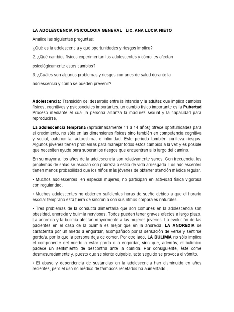 La Adolescencia Juventud Y Adultez Pdf Adultos Adolescencia