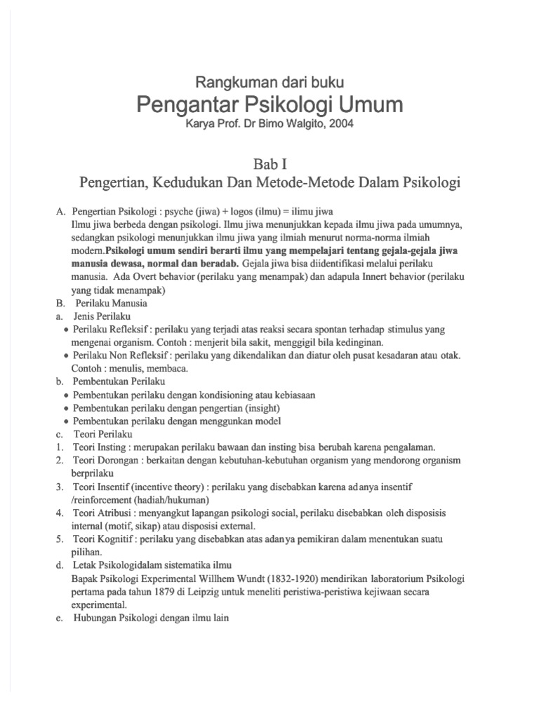 Rangkuman Buku Pengantar Psikologi Walgito Pdf Sains Matematika