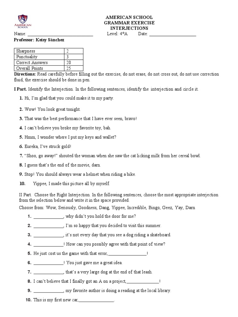 Interjections Practice Worksheet | PDF | Home & Garden