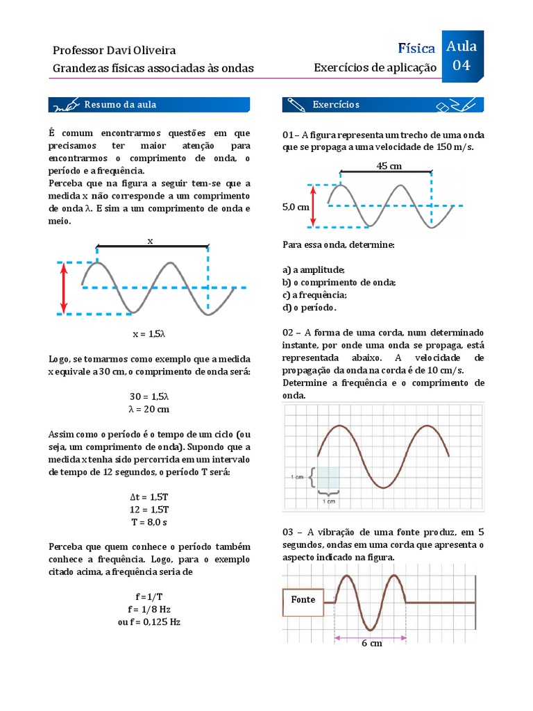 Exercícios sobre grandezas físicas associadas a ondas | PDF | Ondas ...