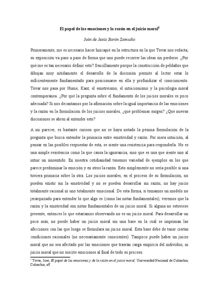 El Papel de Las Emociones y La Razón en El Juicio Moral | PDF | Las ...