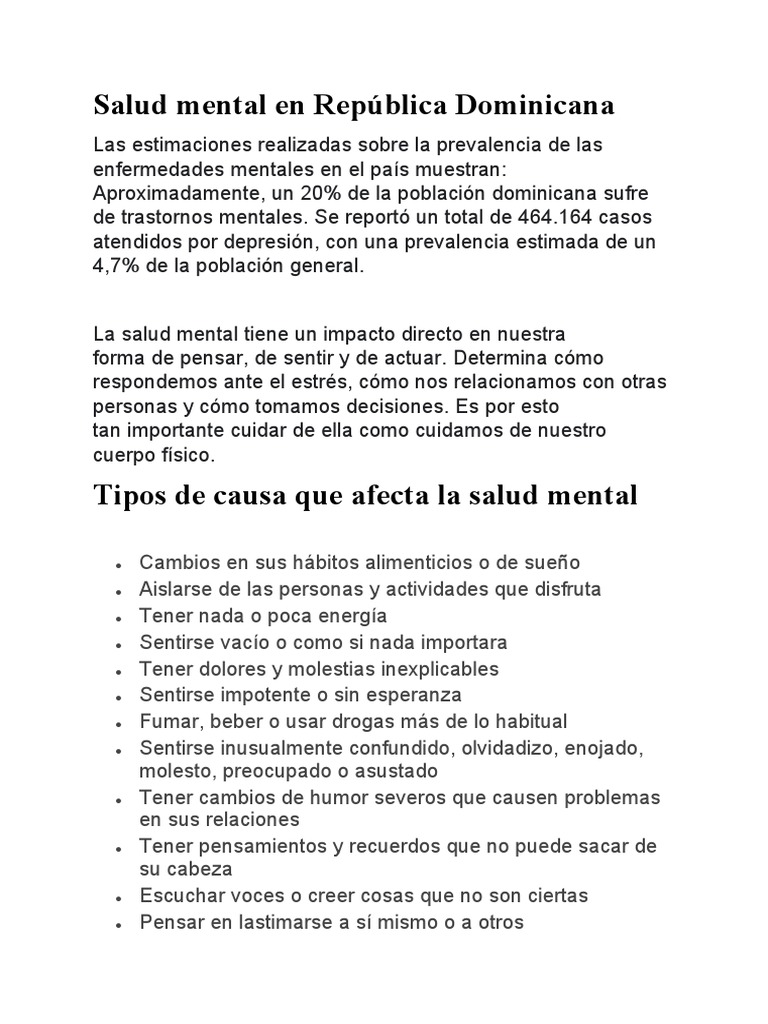 Salud Mental en República Dominicana | PDF | Salud mental | Trastorno