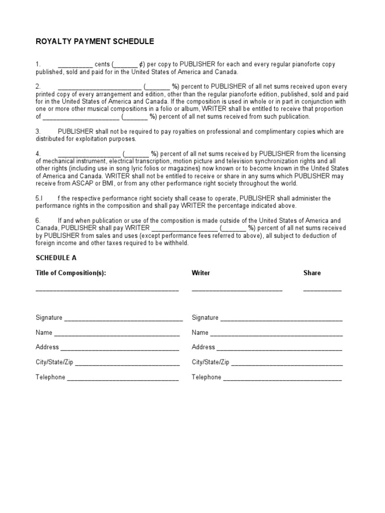 Publisher Royalty Payment Schedule PDF Royalty Payment Taxation