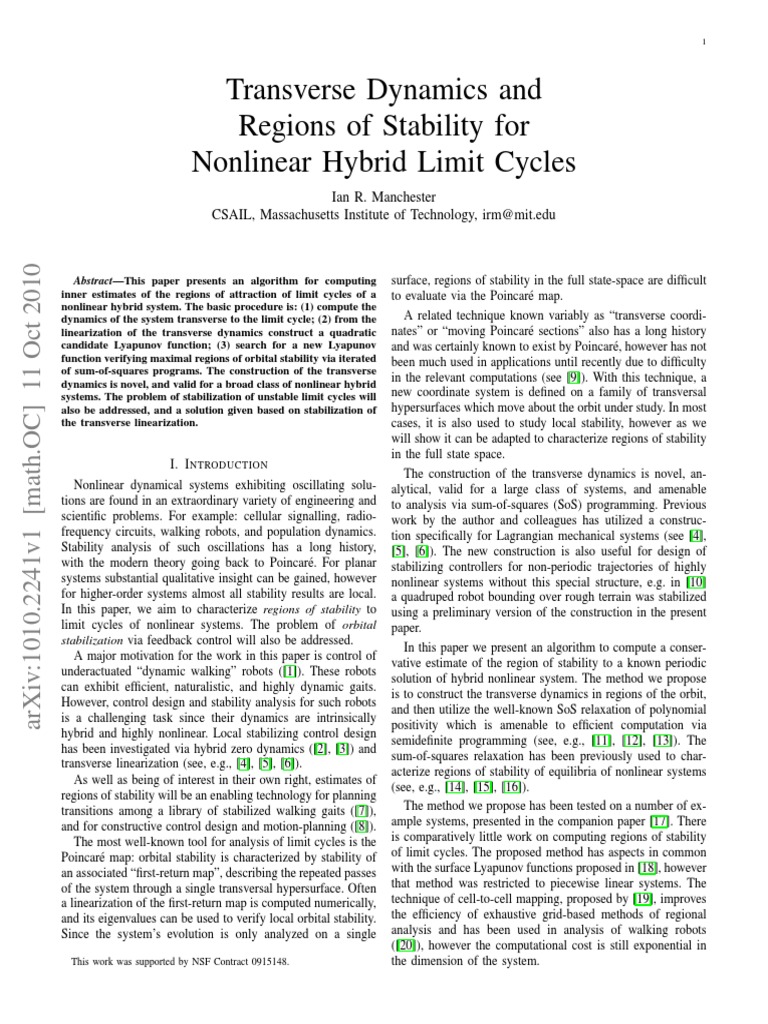 Transverse Dynamics and Regions of Stability For Hybrid Limit