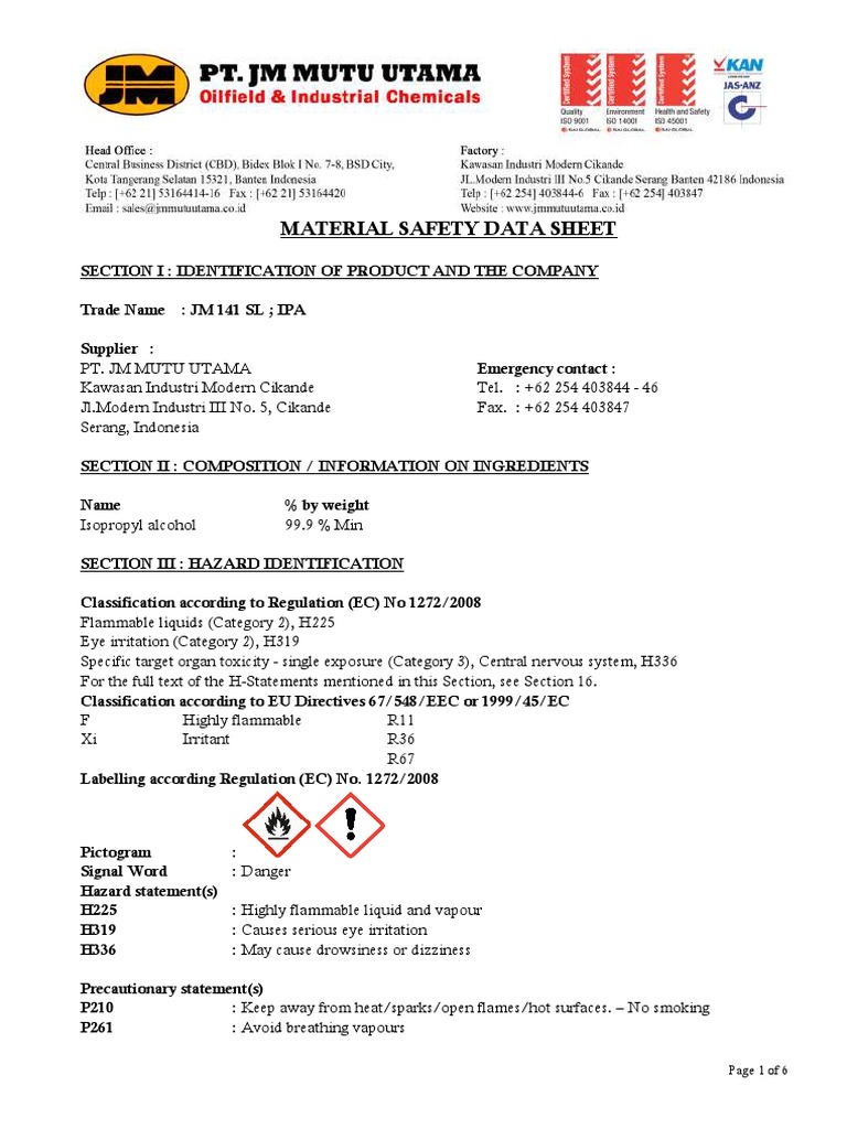 SDS Isopropyl Alcohol PDF Fires Ethanol