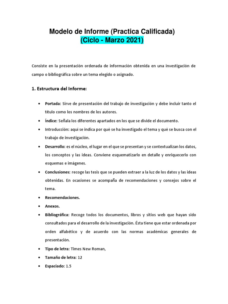 Modelo de Informe para Practicas Calificadas | PDF | Crecimiento ...