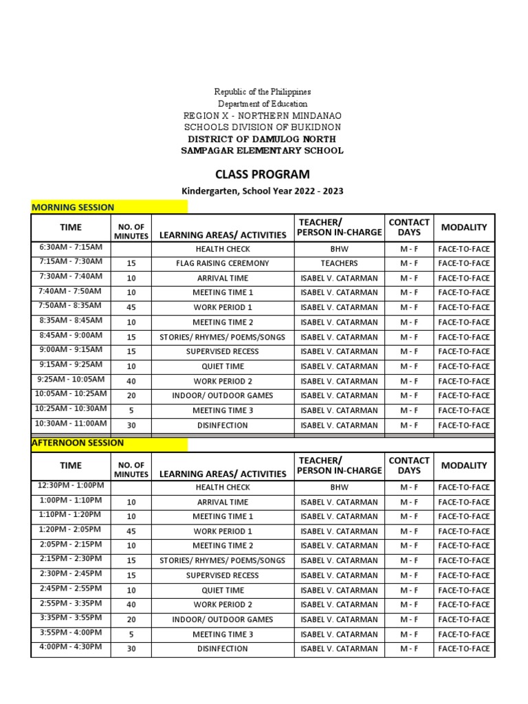 Sampagar Elementary School Class Program | PDF | Educational ...