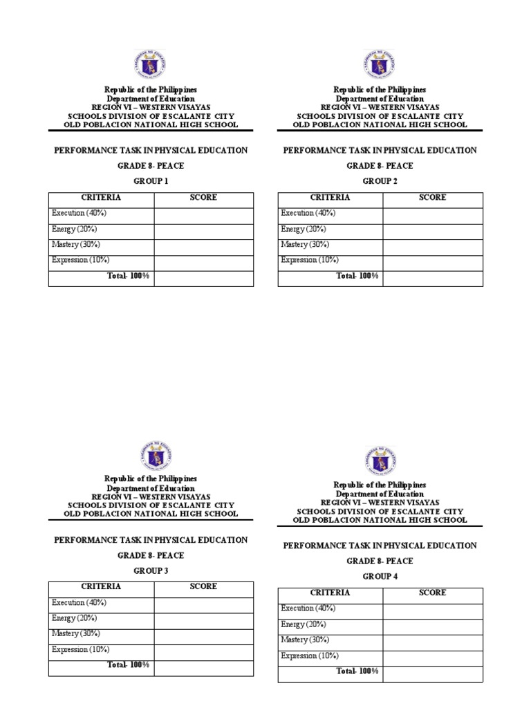 Physical Education Performance Tasks At Old Poblacion National High